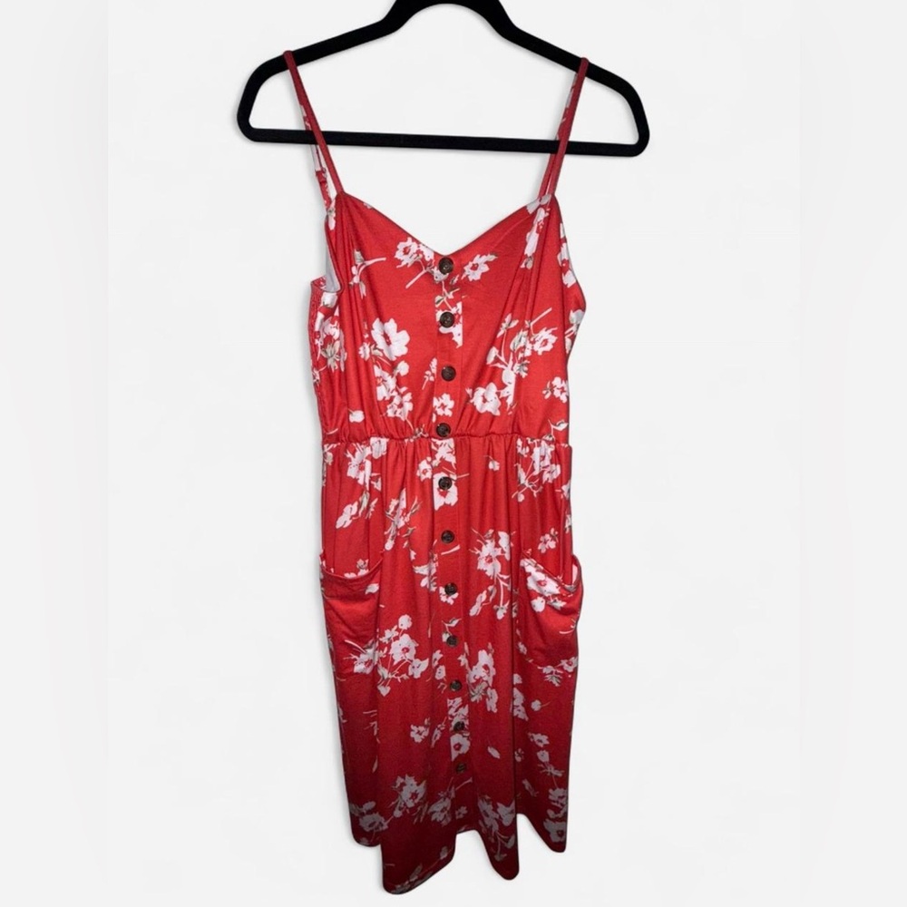 Red Floral Button-Down Dress
